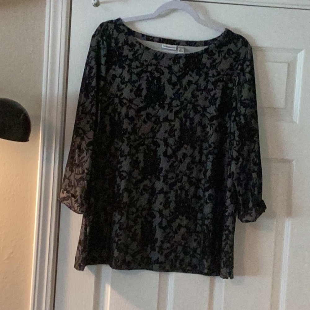 Croft & Barrow Black Lace Blouse with 3/4 Sleeves